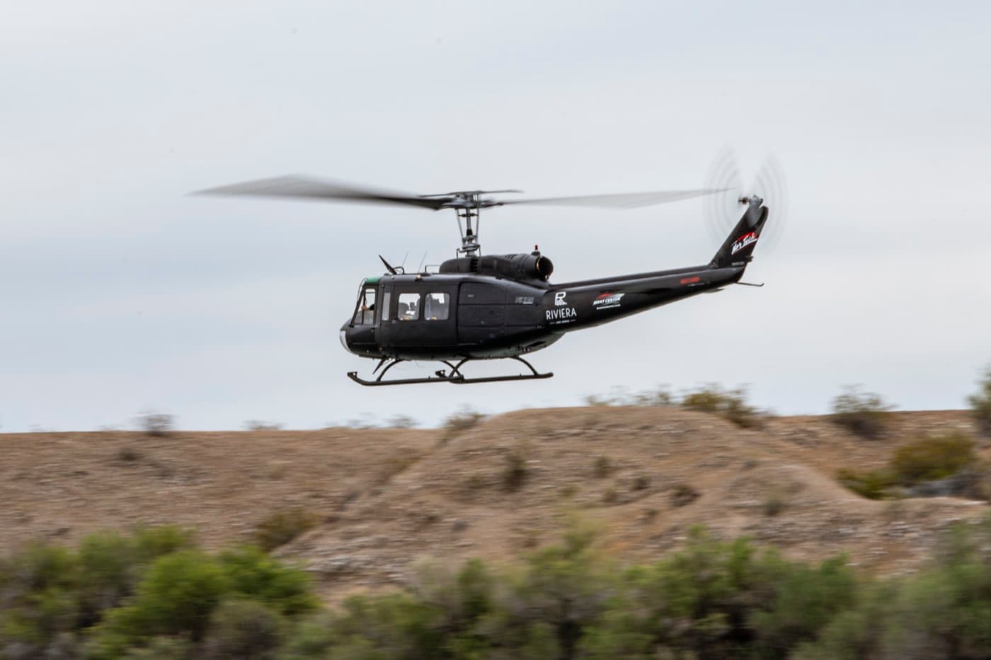 A helicopter working the Shootout course